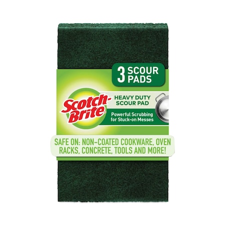Scotch-Brite Heavy-Duty Scour Pad, 3.8w x 6"L, Green, PK30 223